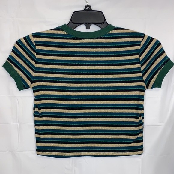 PacSun Basic top striped cropped green black and gold Shimmer size Small - Picture 11 of 16
